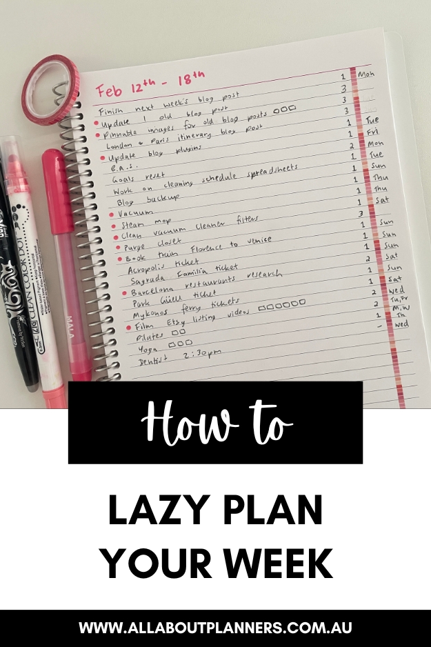 How to lazy plan your week to do list categorised priority order pink theme quick minimalist simple fast bujo spread