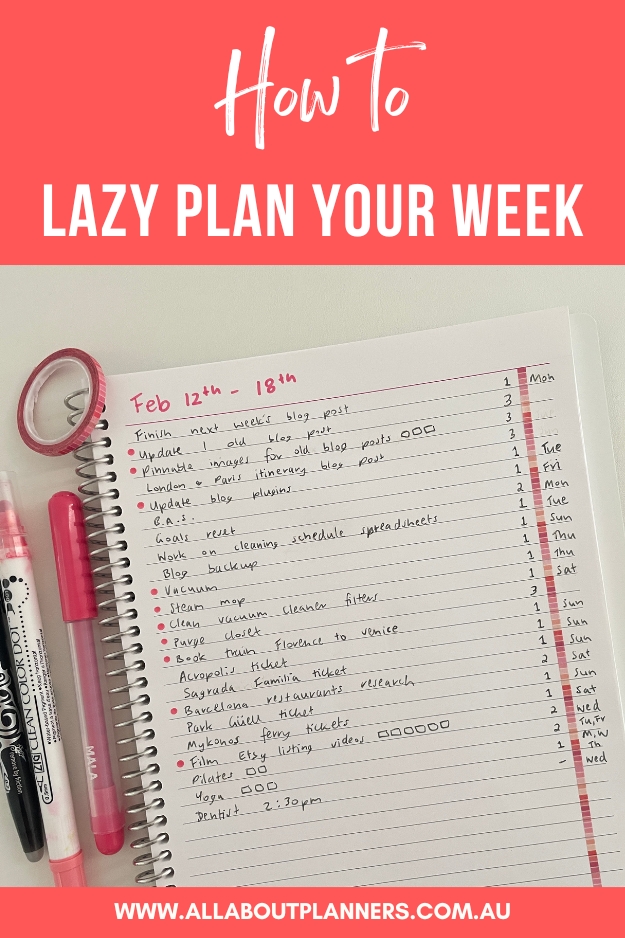 How to lazy plan your week to do list categorised priority order pink theme quick minimalist