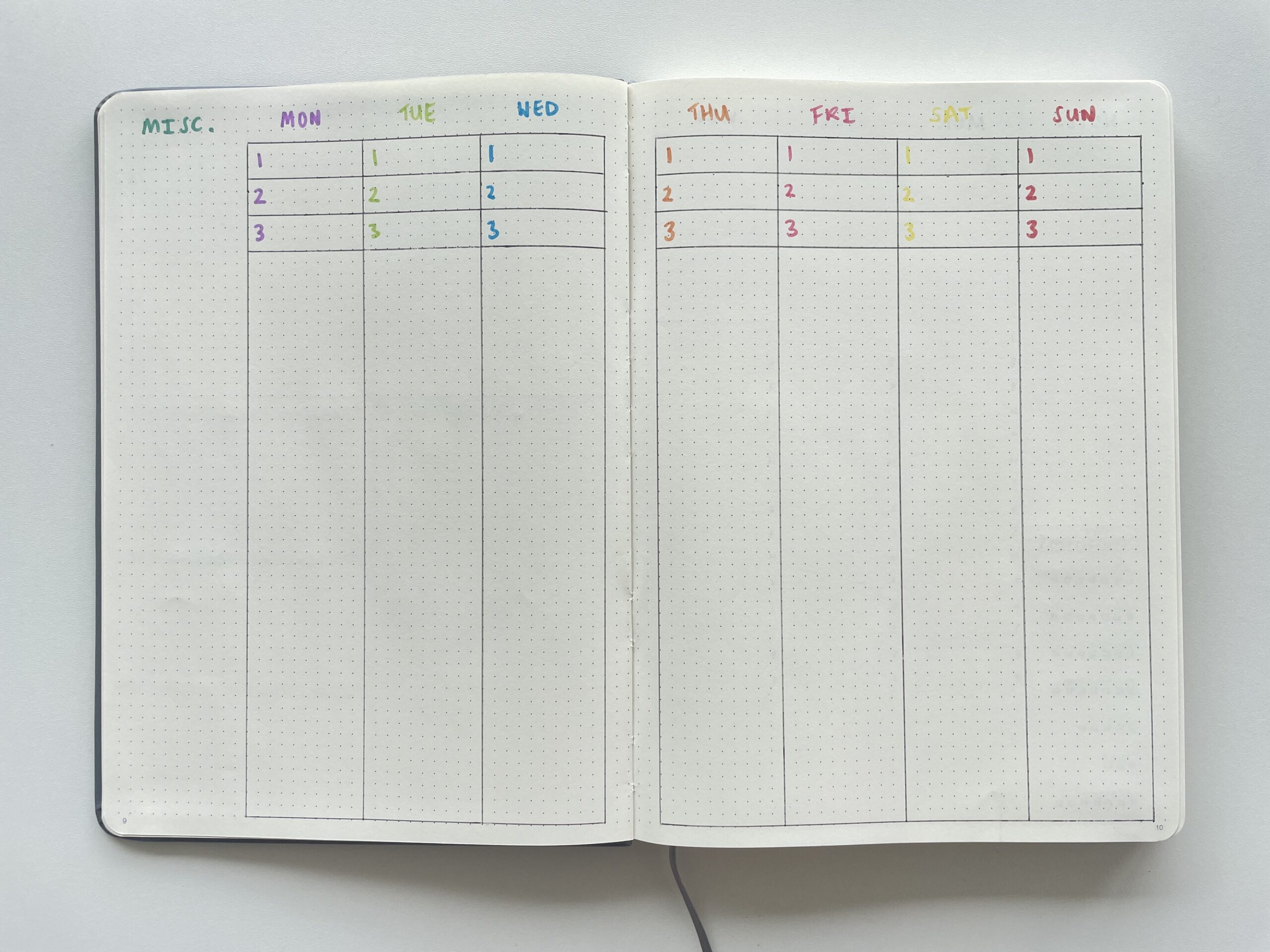 simple vertical priorities weekly spread layout ideas inspiration bullet journal bujo quick easy minimalist rainbow color scheme how to use a weekly planner-min