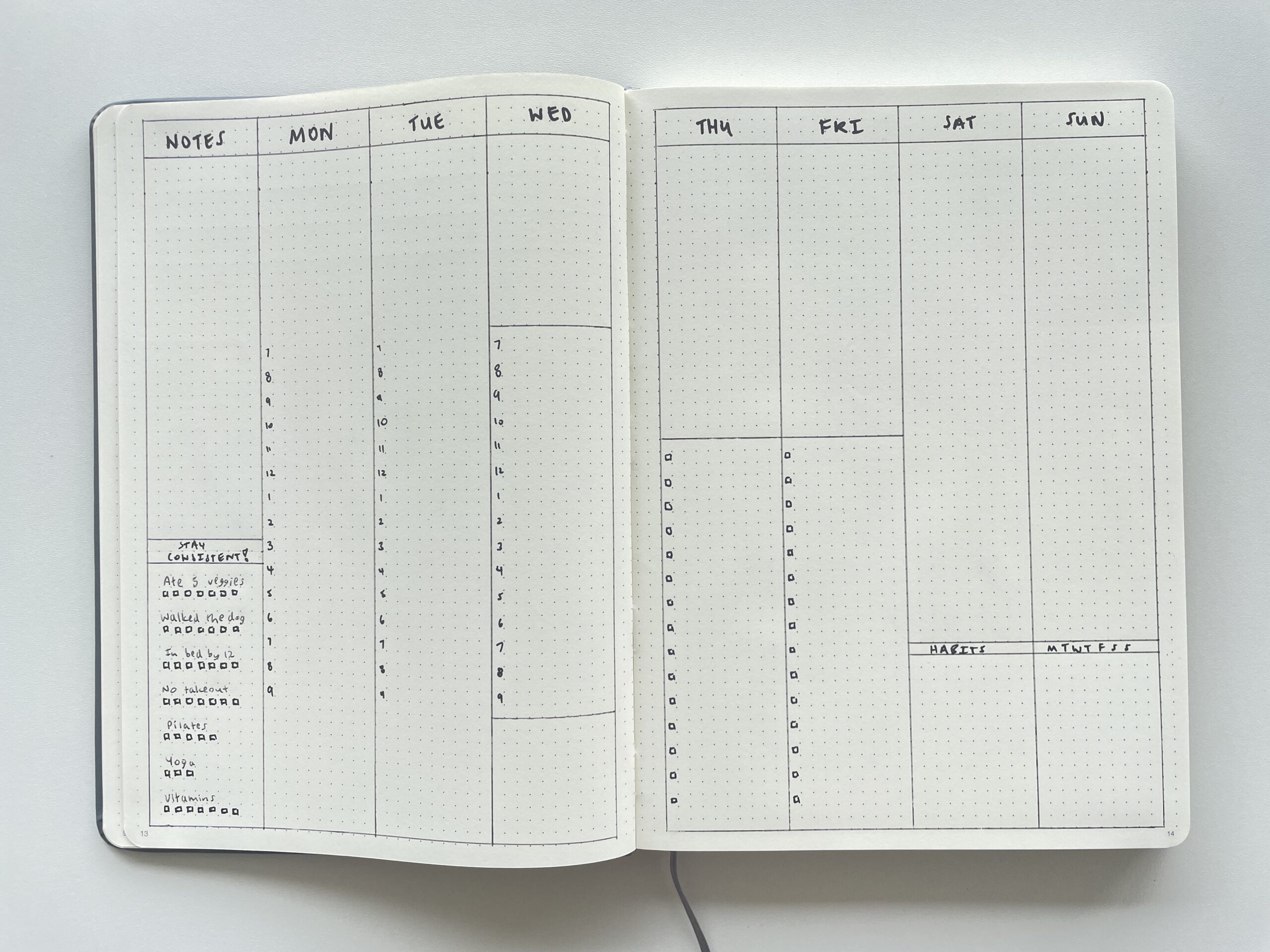 vertical weekly spread layout ideas bullet journal inspiration schedule hourly checklist habit tracker how to choose the right weekly spread-min
