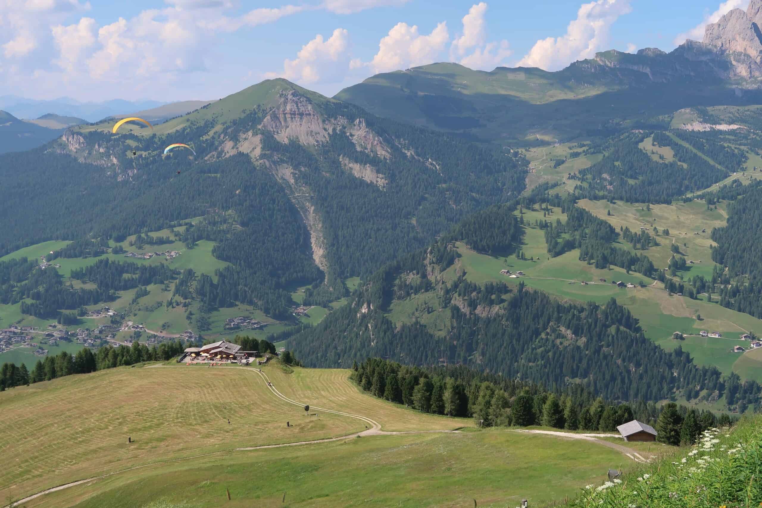 View from the top of the cable car Funivie Ciampinoi selva di val gardena where to stay in the dolomites best viewpoints without hiking easy to get to