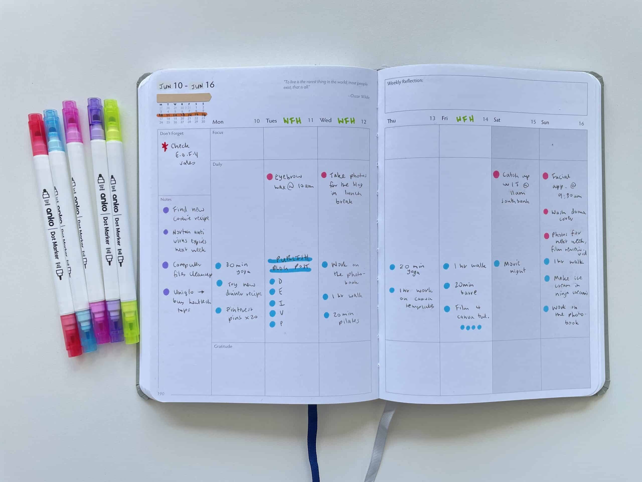 fast weekly spread using dot markers to color code morning afternoon tips for using a paper planner how to get the most out of your planner