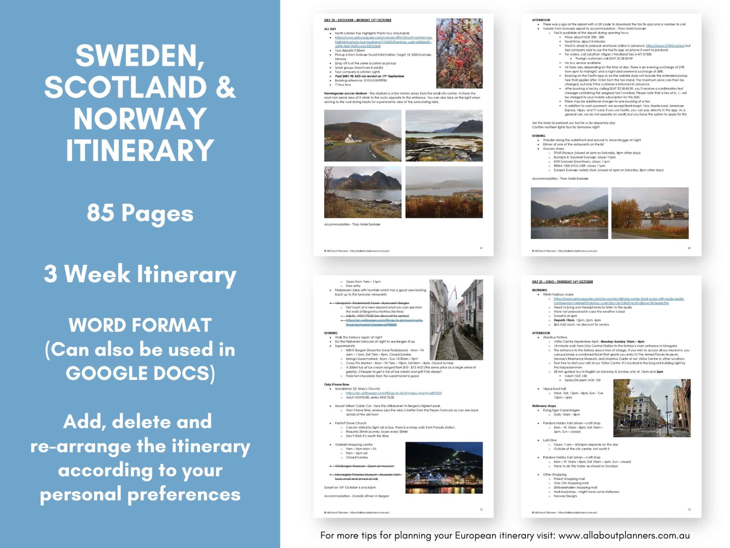 sweden scotland norway itinerary 3 weeks september october nordic detailed day to day oslo bergen flam svolvaer lofoten islands edinburgh glasgow inverness glencoe photo spots research