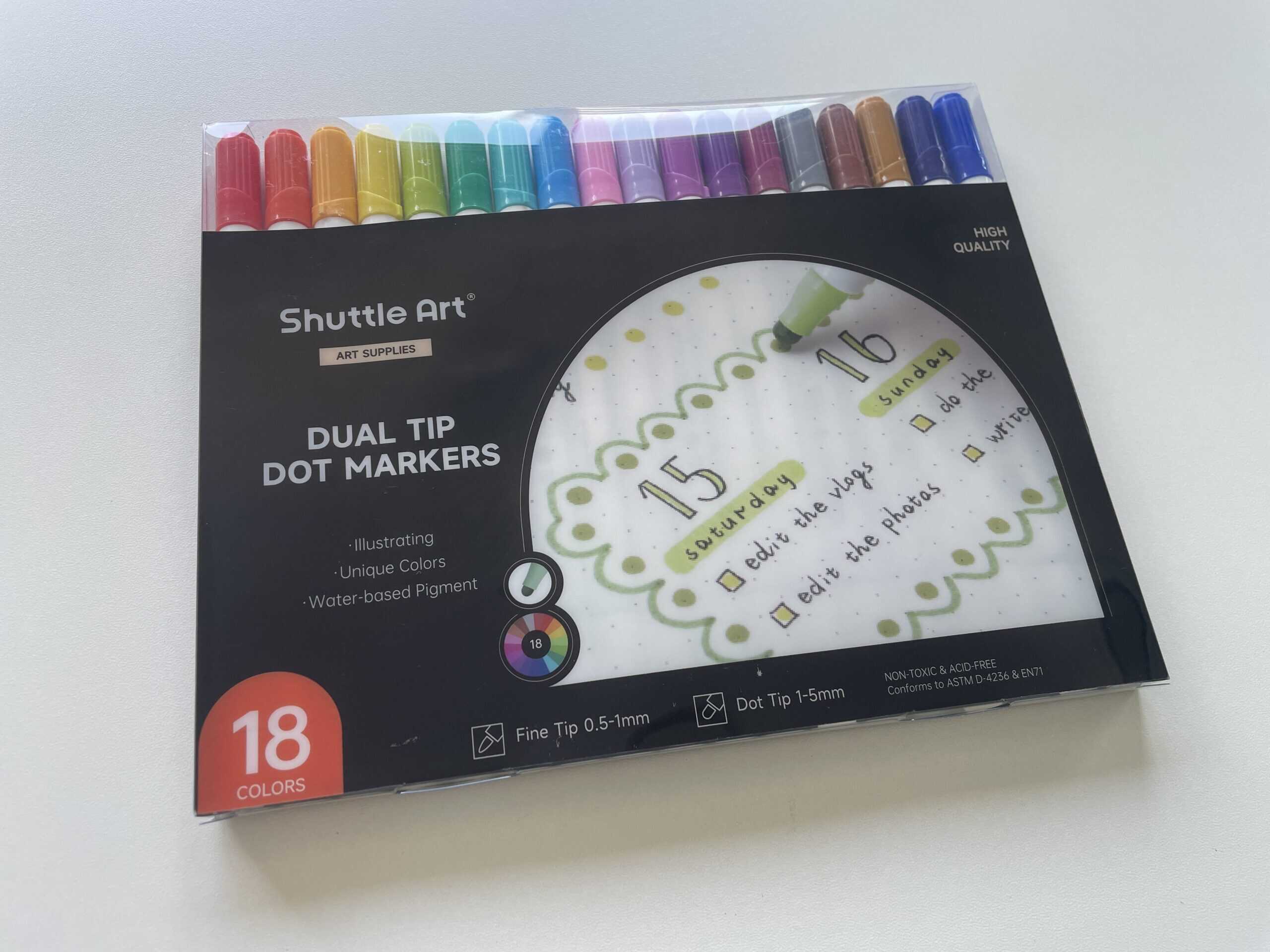 shuttle art dot marker amazon review ink colors ghosting bleed through pen test