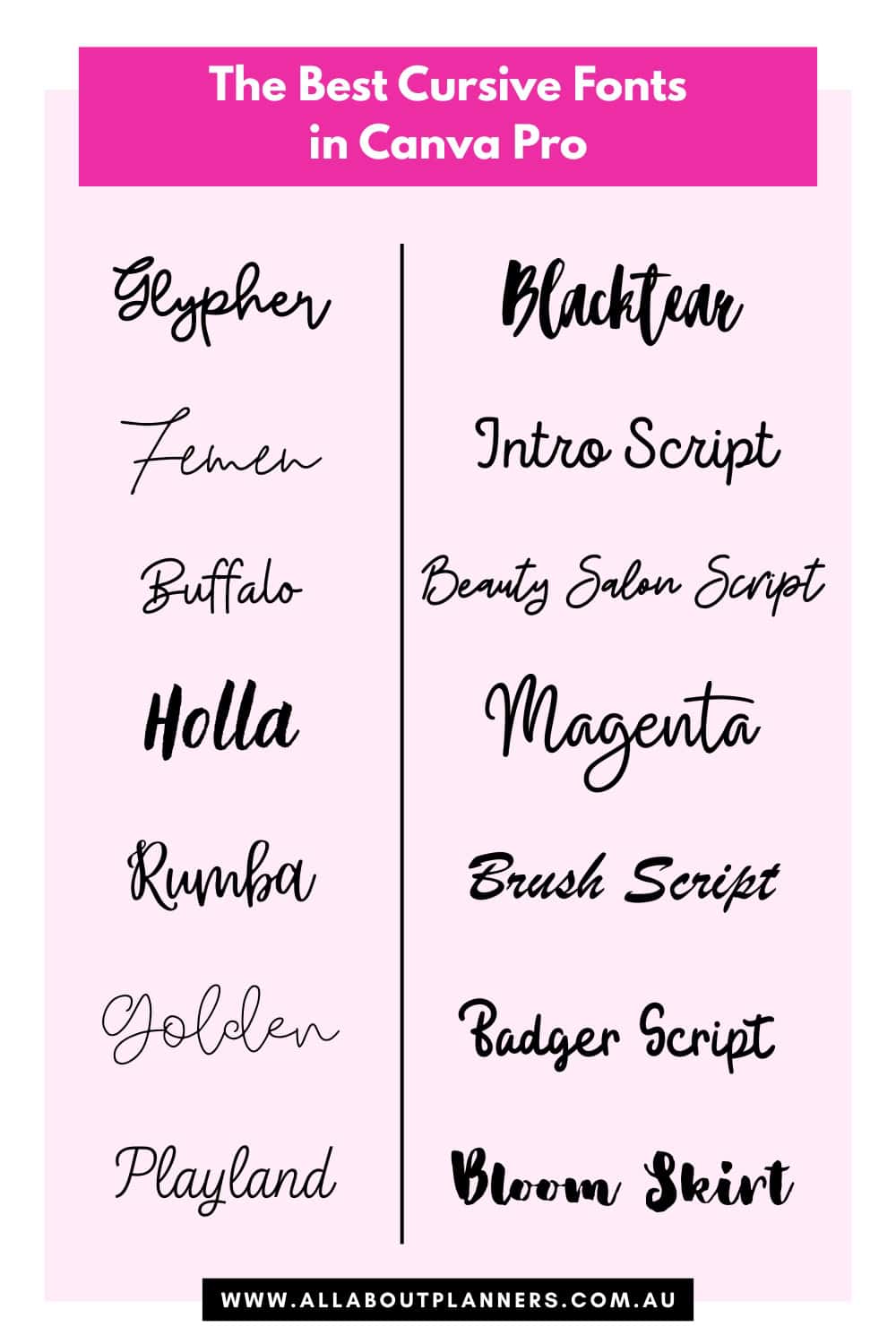 Minimal elegant script and cursive fonts in Canva for small business branding planners invitations marketing graphics recommendations for making printables