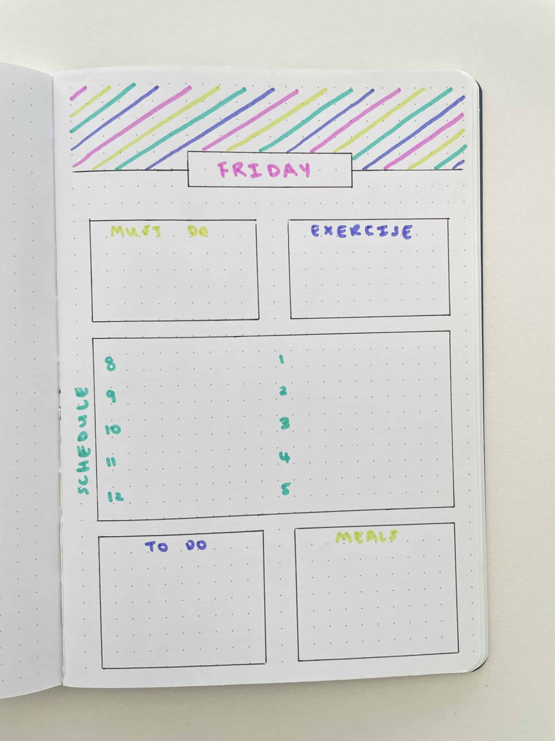 colorful bullet journal daily spread day to a page a5 zebra mildliners rainbow multicolored simple fast minimalist