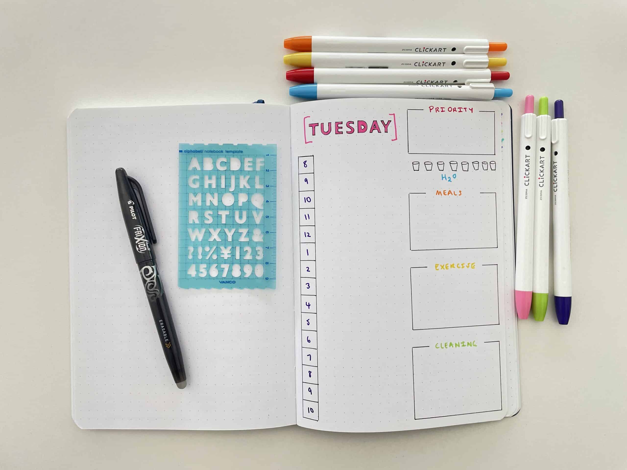 daily bullet journal inspiration rainbow colorful alphabet stencil minimalist inspiration ideas fast setup quick diy