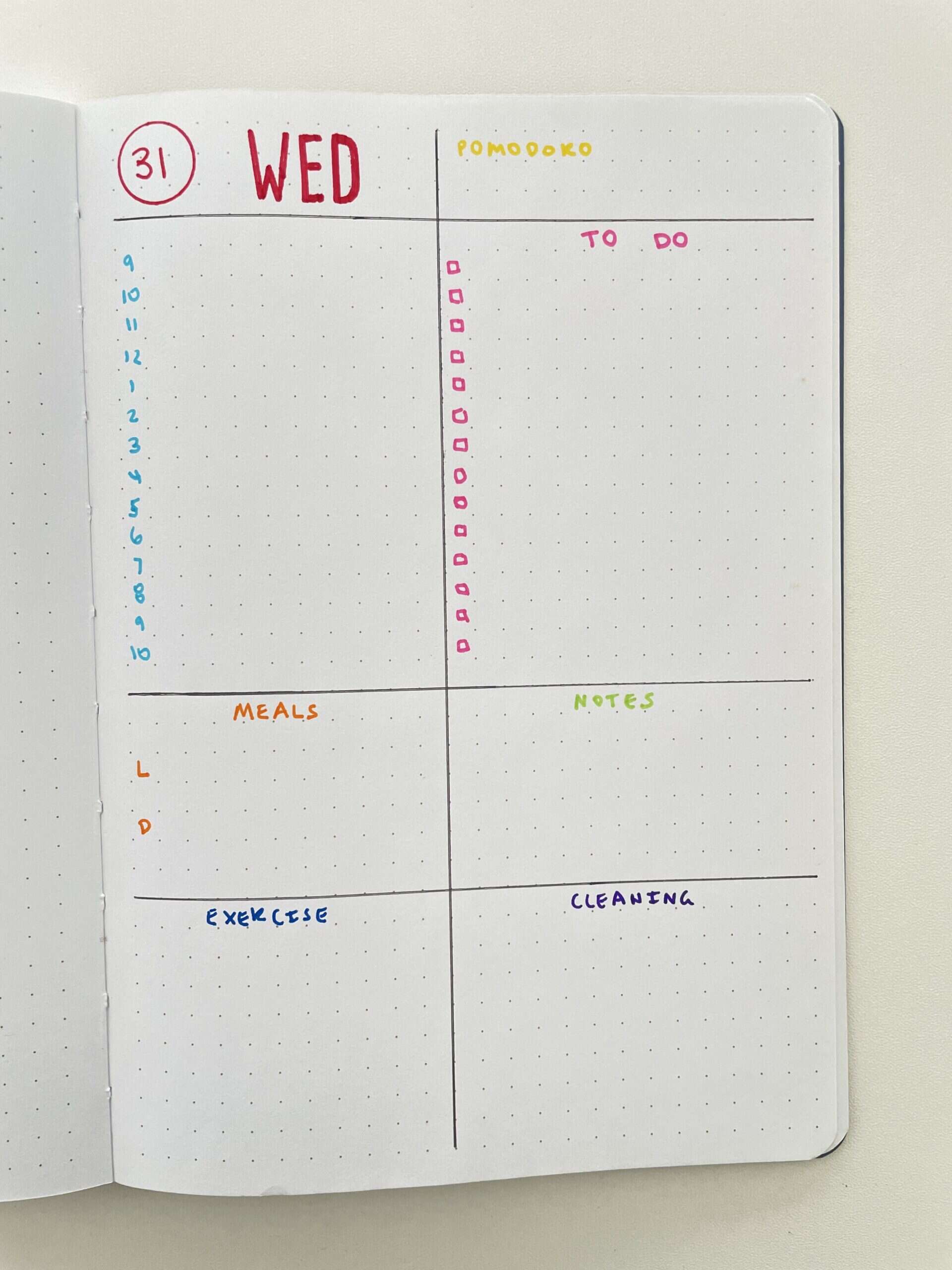 rainbow bullet journal daily spread day to a page zebra clickart markers schedule meals exercise cleaning tasks notes