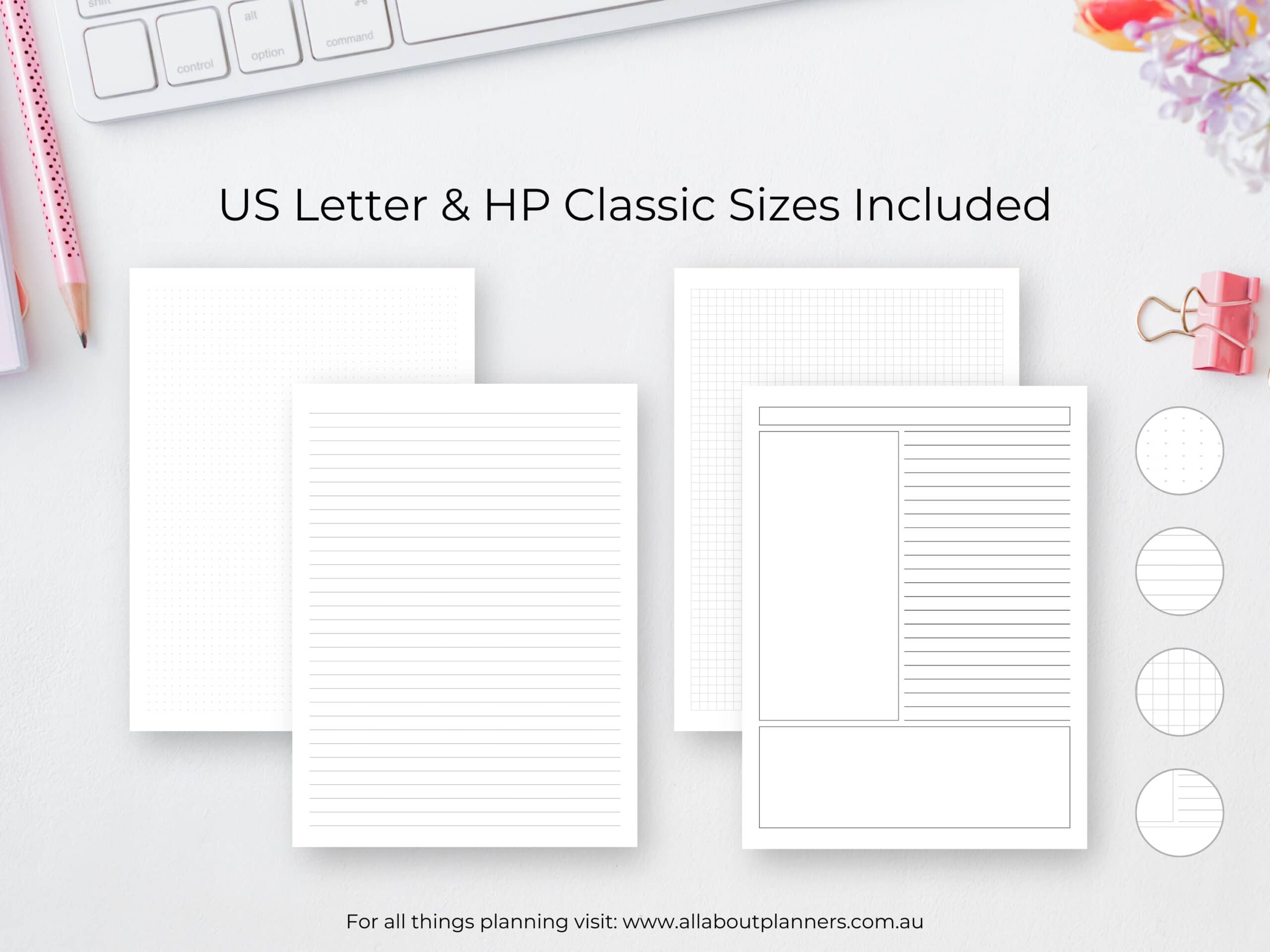 happy planner big classic size note paper dot grid graph lined notes cornell editable