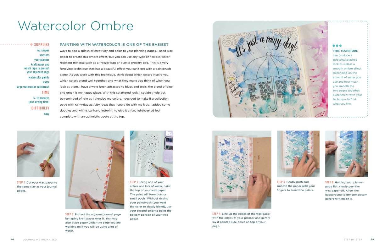 journal me organized bullet journal guidebook how to do watercolor weekly spread step by step tutorials