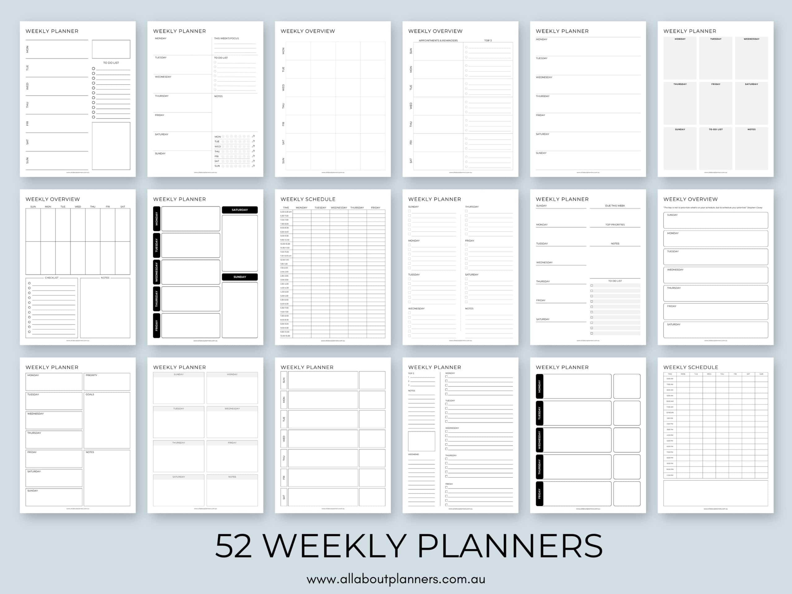 printable week on 1 page planner monday sunday start minimalist clean simple aesthetic lined checklist notes meal planning pomodoro productivity planner