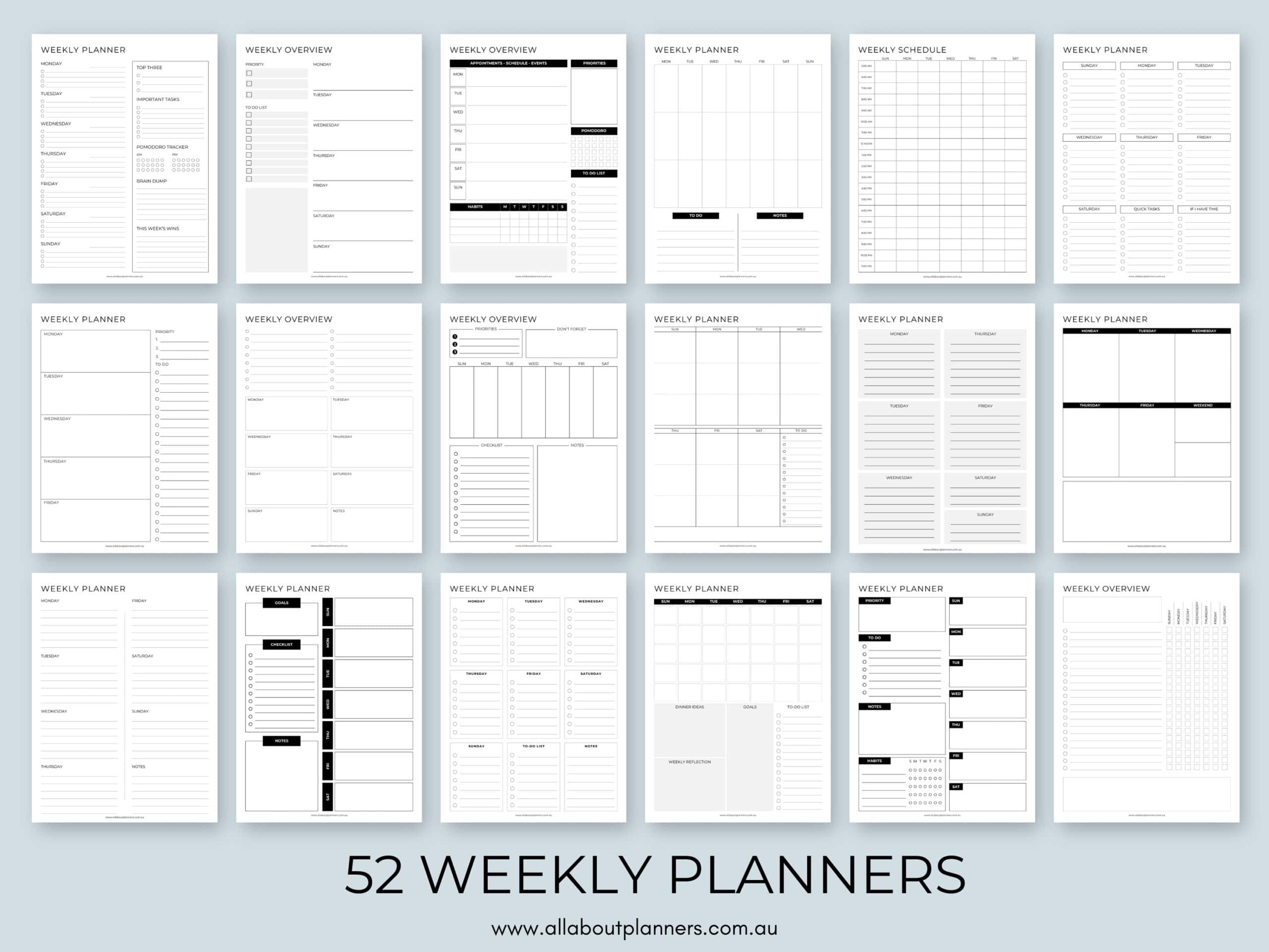 printable weekly planner pages 1 page monday sunday start templates for happy planner inserts refills room for hole punching