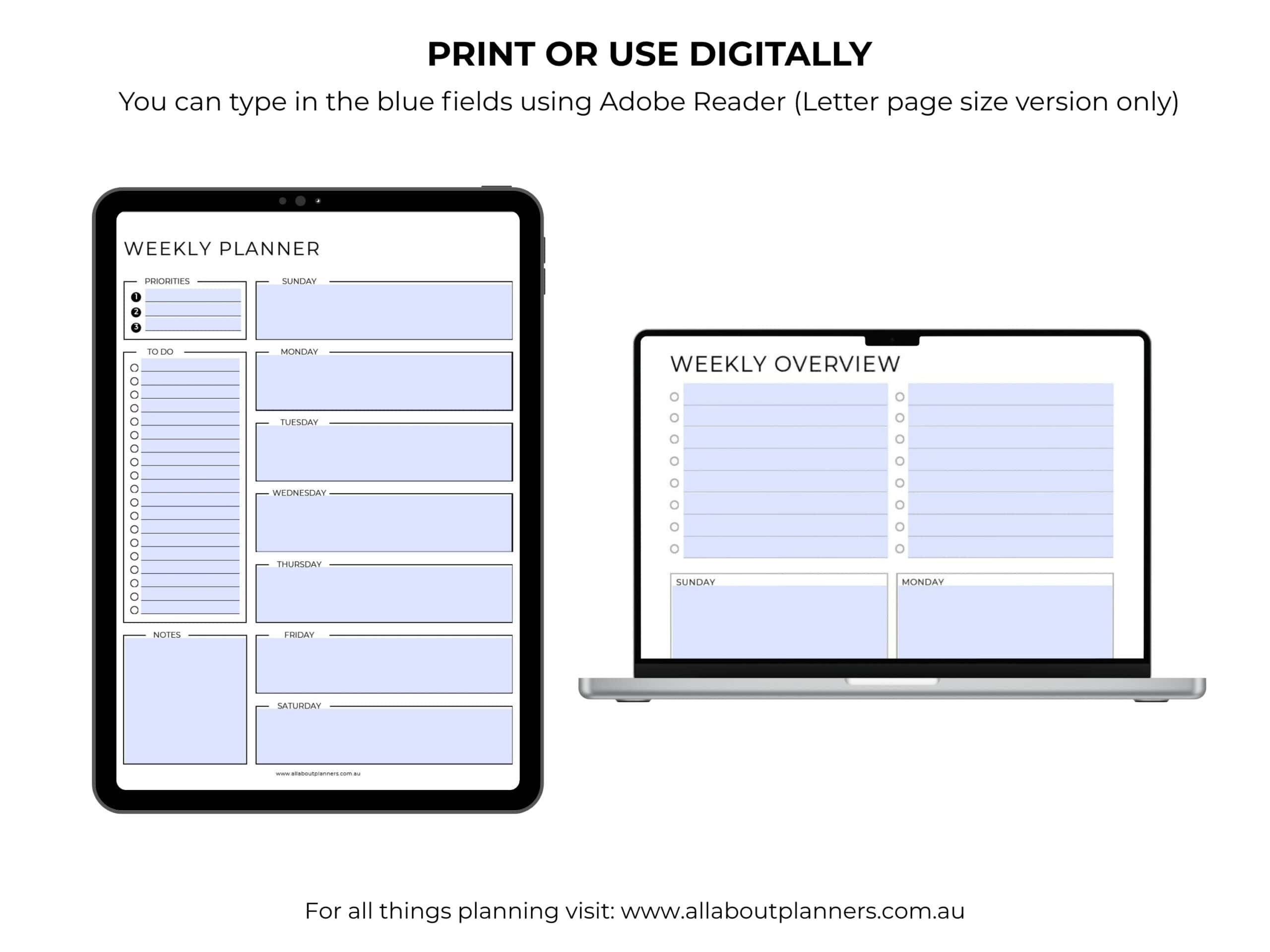 fillable weekly planner printable big classic size happy planner us letter can resize to a5 half us letter type text before printing insert pages