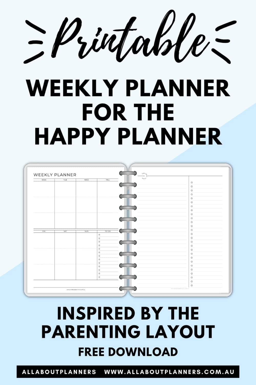 free printable happy planner weekly parenting layout monday sunday start vertical minimalist diy inserts for disc planner classic size