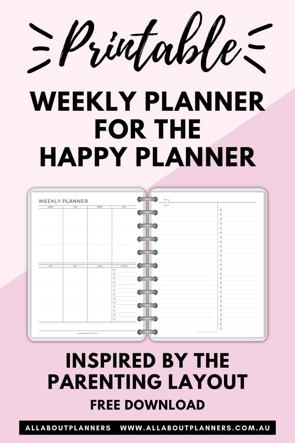 free printable weekly planner happy planner classic size parenting layout monday sunday week start checklist notes lined insert for disc planner
