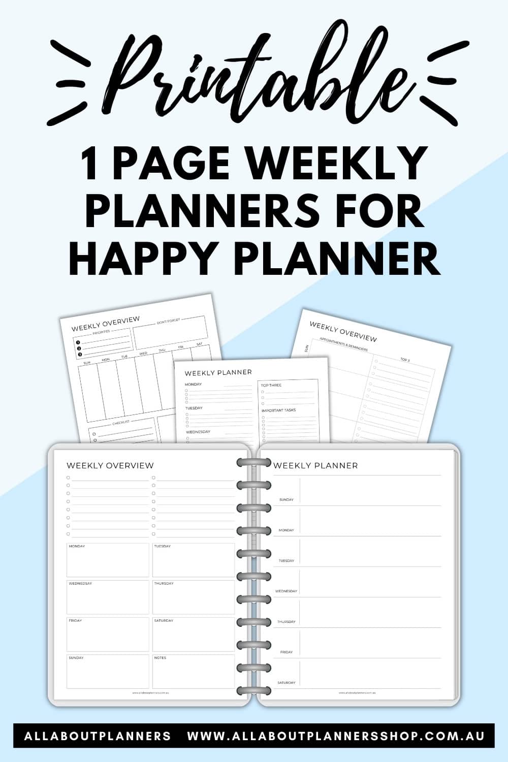 happy planner weekly inserts classic big page size minimalist aesthetic clean simple designs monday sunday start checklist habit tracker 1 and 2 page layouts mix and match create your own