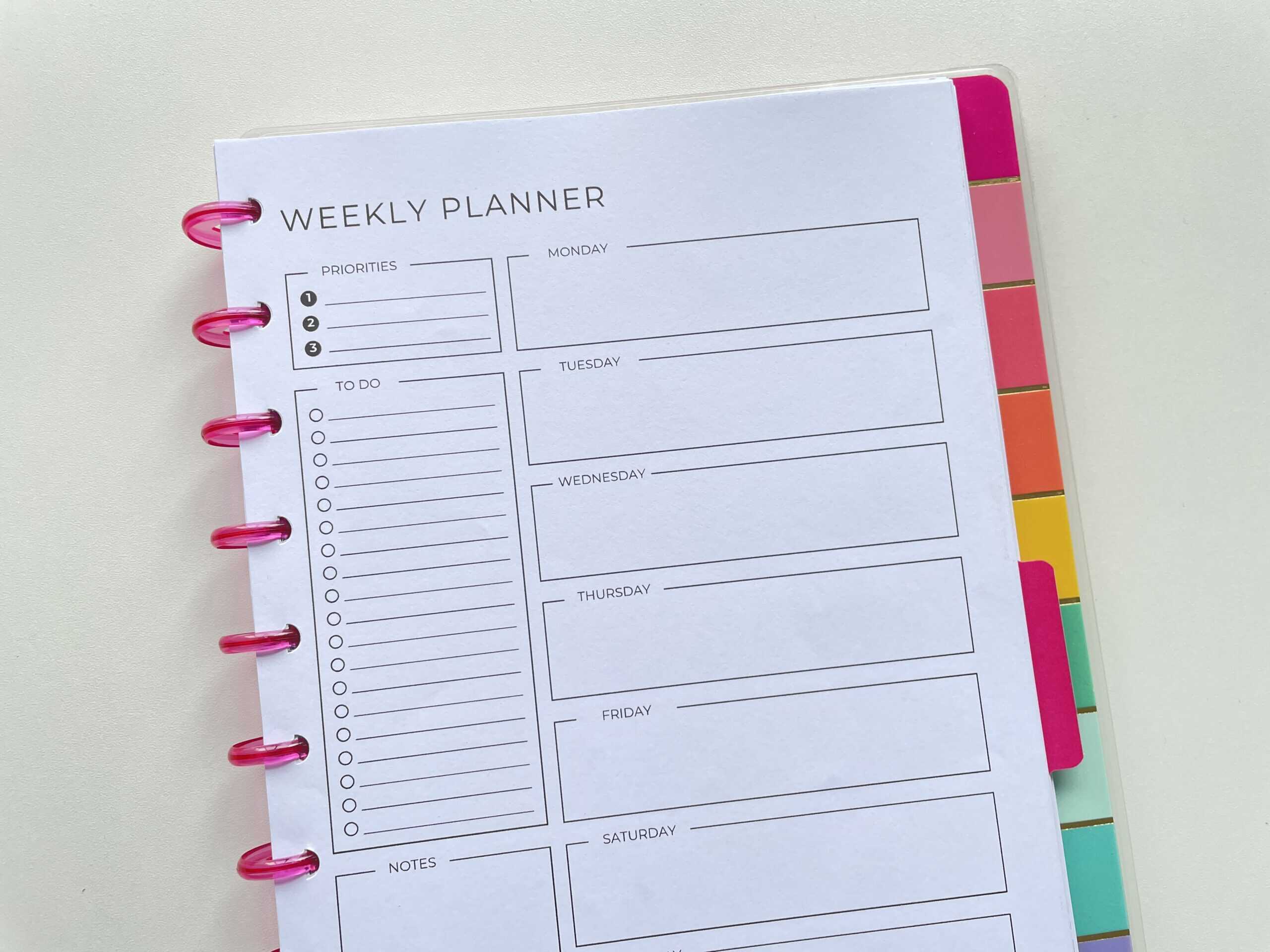 printable weekly planner minimalist clean simple layout monday sunday start top 3 priorities checklist week on 1 page wo1p spread happy planner classic