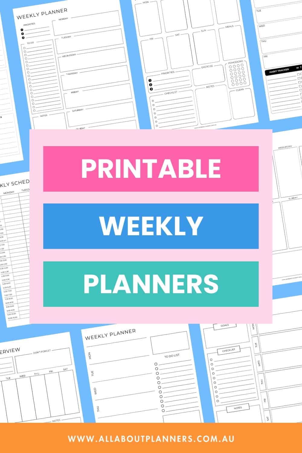 printable weekly planners week on 1 page monday sunday start clean simple minimalist design disc insert happy planner refill