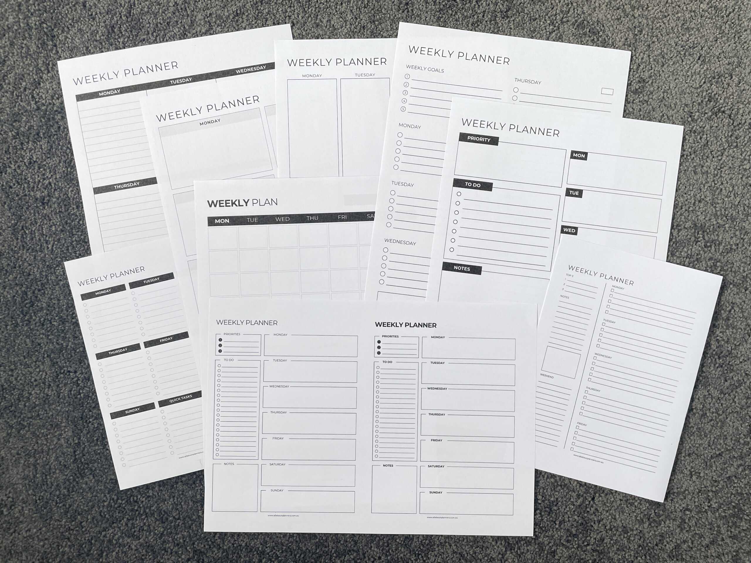 resize planner printables minimalist clean simple layouts monday sunday week start week on 1 page