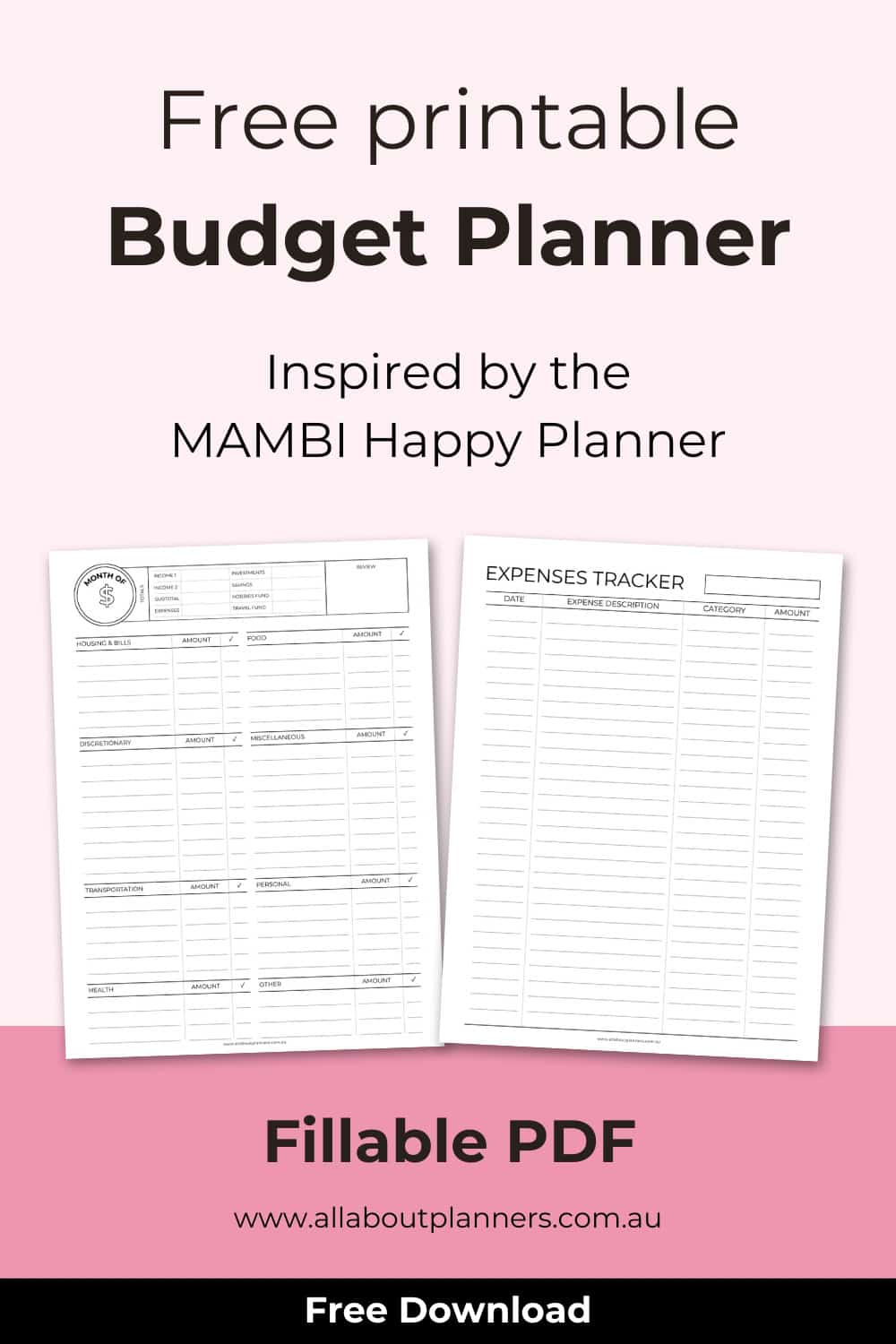 budget planner printable expenses log tracker template for happy planner classic and big sizes mambi style themed inserts for disc planners refill pages
