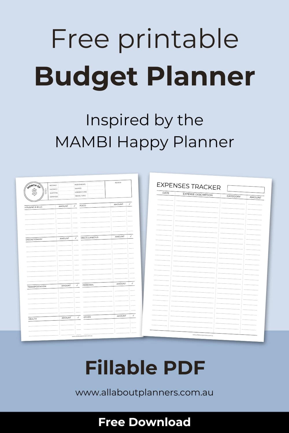 free printable budget planner for happy planner classic big sizes minimalist simple design inserts for discbound planners mambi style