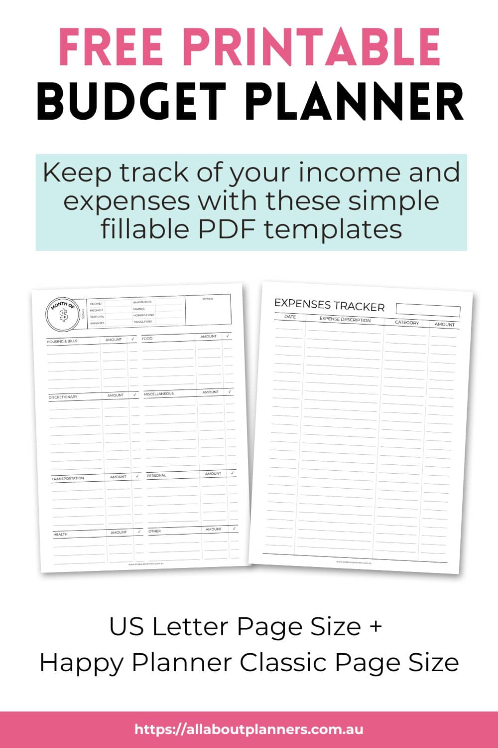 free printable monthly budget expenses log tracker template for happy planner classic mambi big simple fast download fillable pdf all about planners