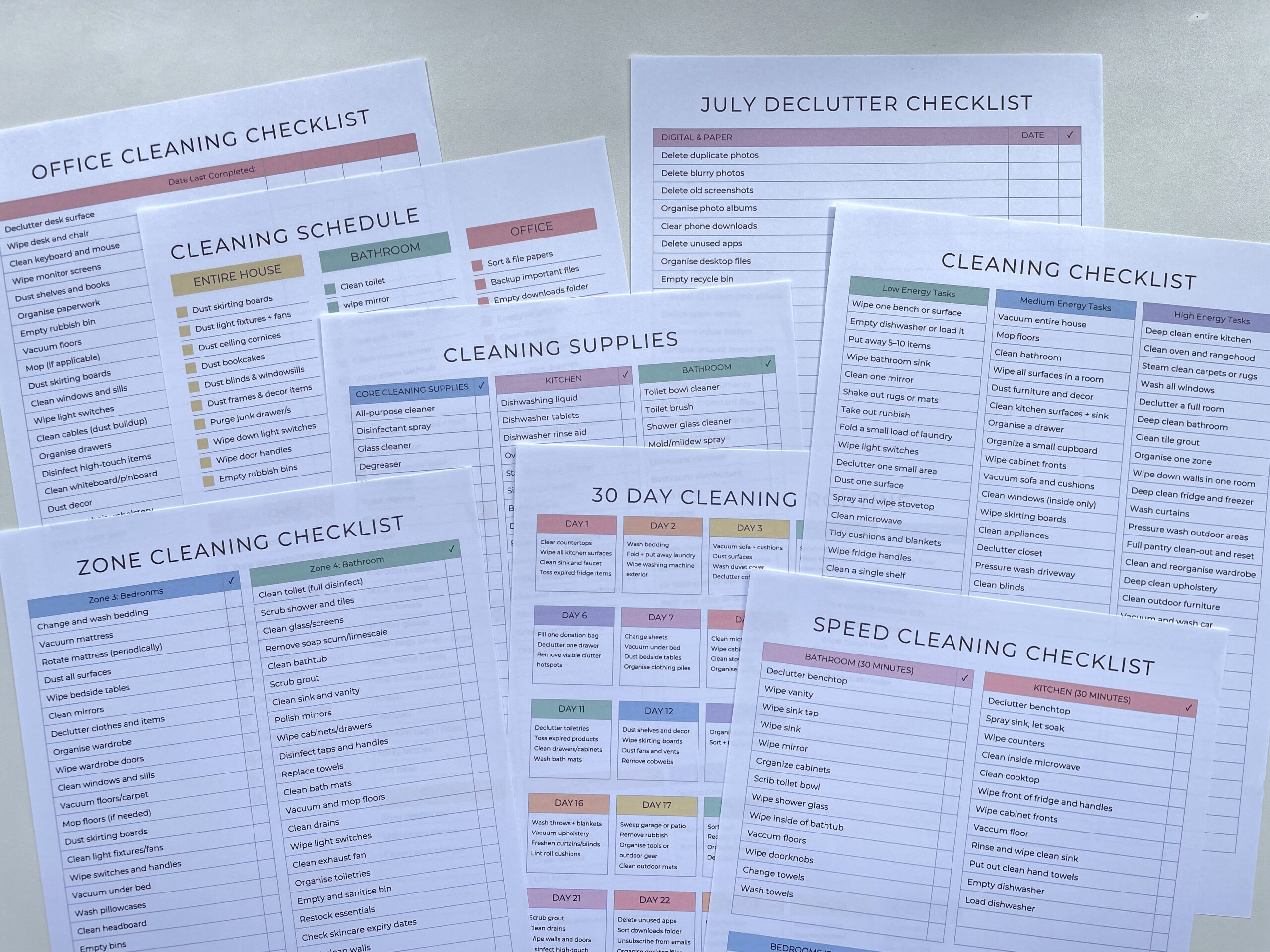 Cleaning checklists ADHD family chore chart canva templates cleaning zone checklist by room time based 30 day cleaning challenge declutter weekly schedule