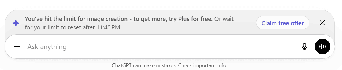 chatgpt image creation limit