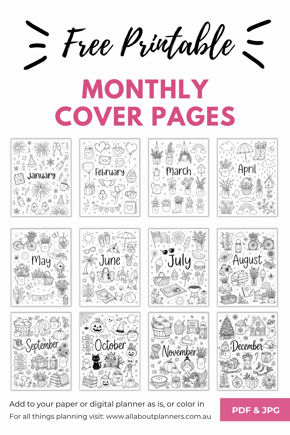 free printable monthly cover pages doodle decorative design hand drawn look using chatgpt for free minimalist adult coloring pages themed months of the year dividers tabs