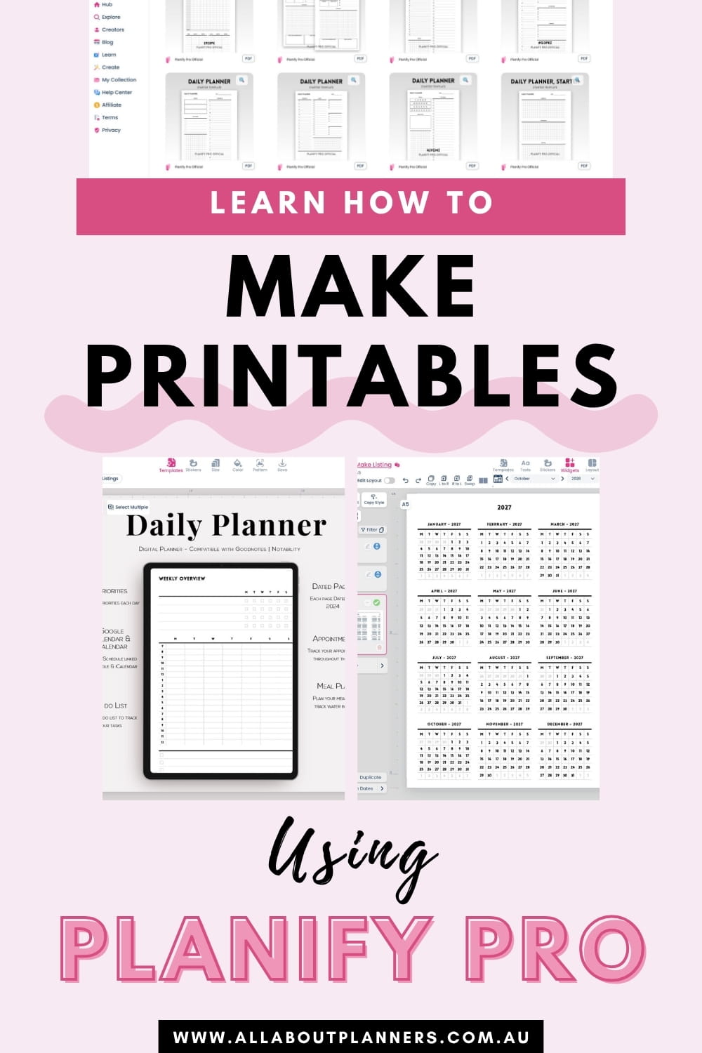 How to Create Printable Planners Fast with Planify Pro start an etsy shop selling digital planners automatic dated daily weekly monthly calendar checklist dot grid graph lined without canva