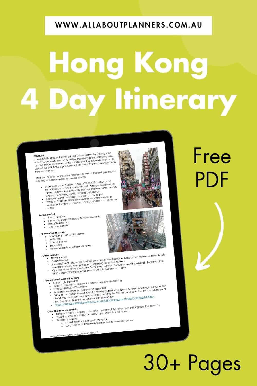 hong kong itinerary 4 day stopover printable download detailed shops things to see viewpoints photo spots walking routes where to stay ferry information