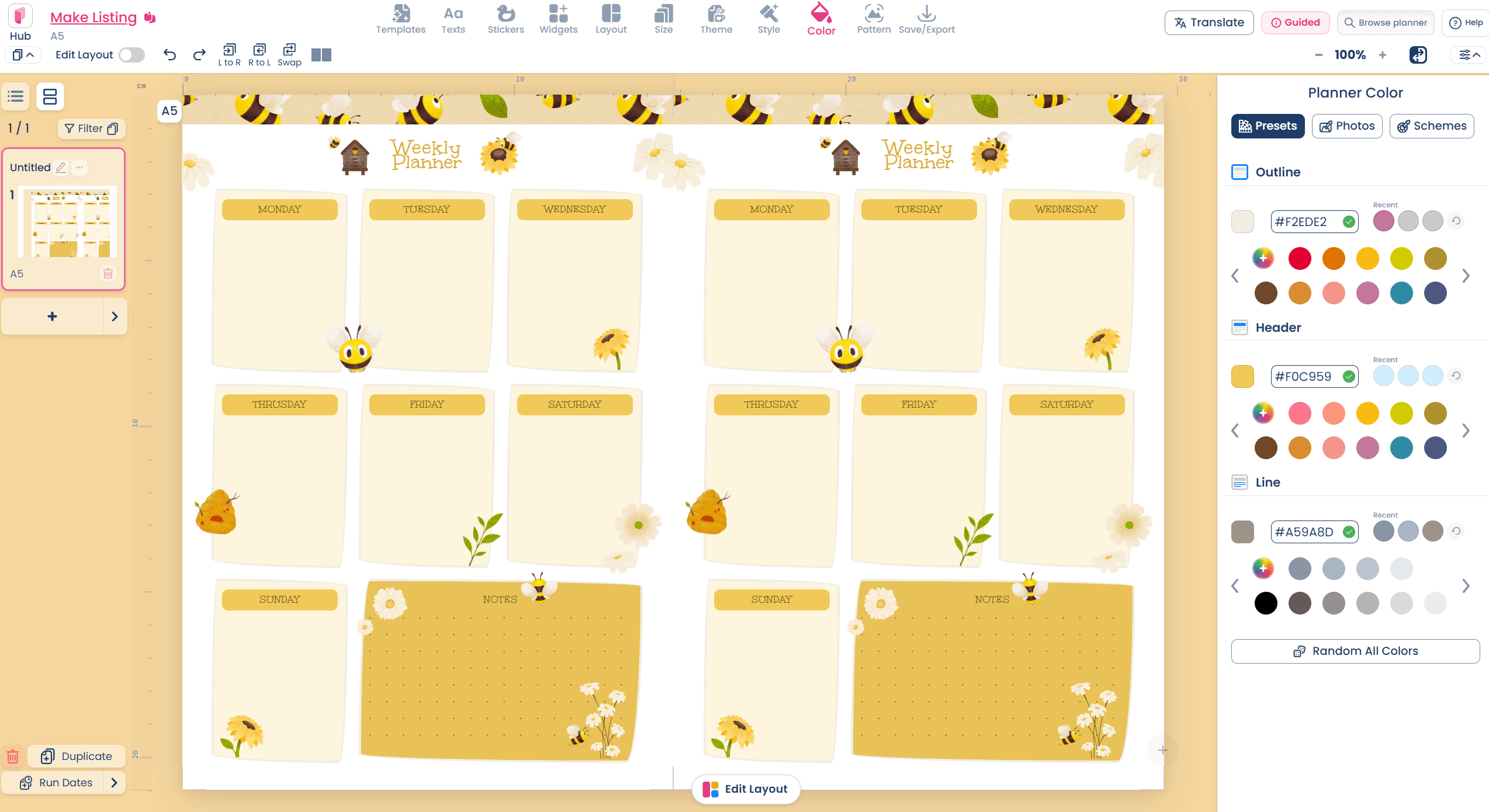 how to make cute planner printables with graphics honey bee themed planify pro tutorial for making a weekly planner dated or undated (1)