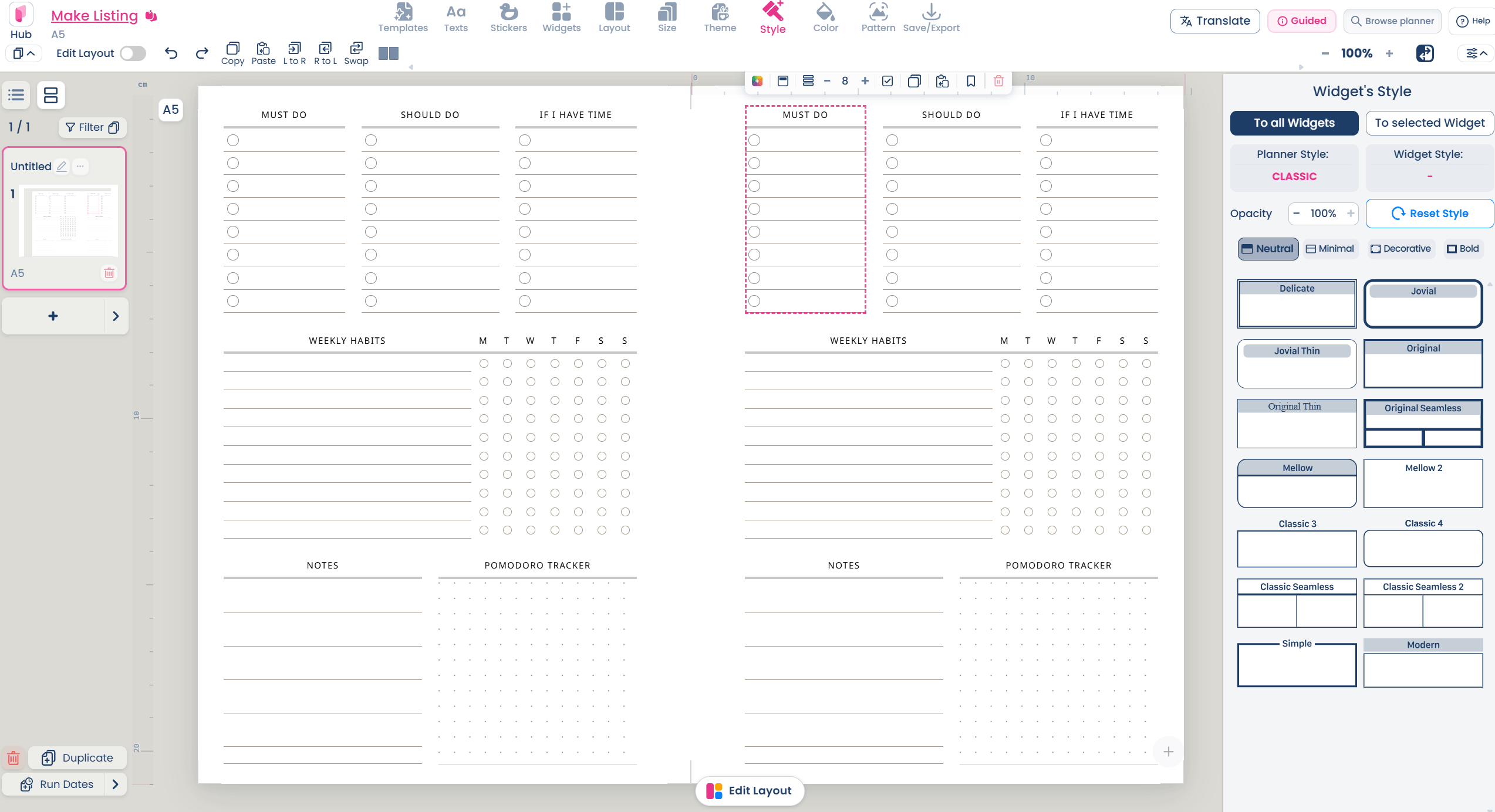 how to make printables in planify pro step by step tutorial video change page size automatic add dates functional planner printable (1)