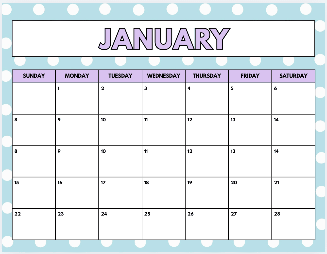 monthly calendar polka dot sunday monday start canva template tutorial how to make a dated landscape calendar undated (1)