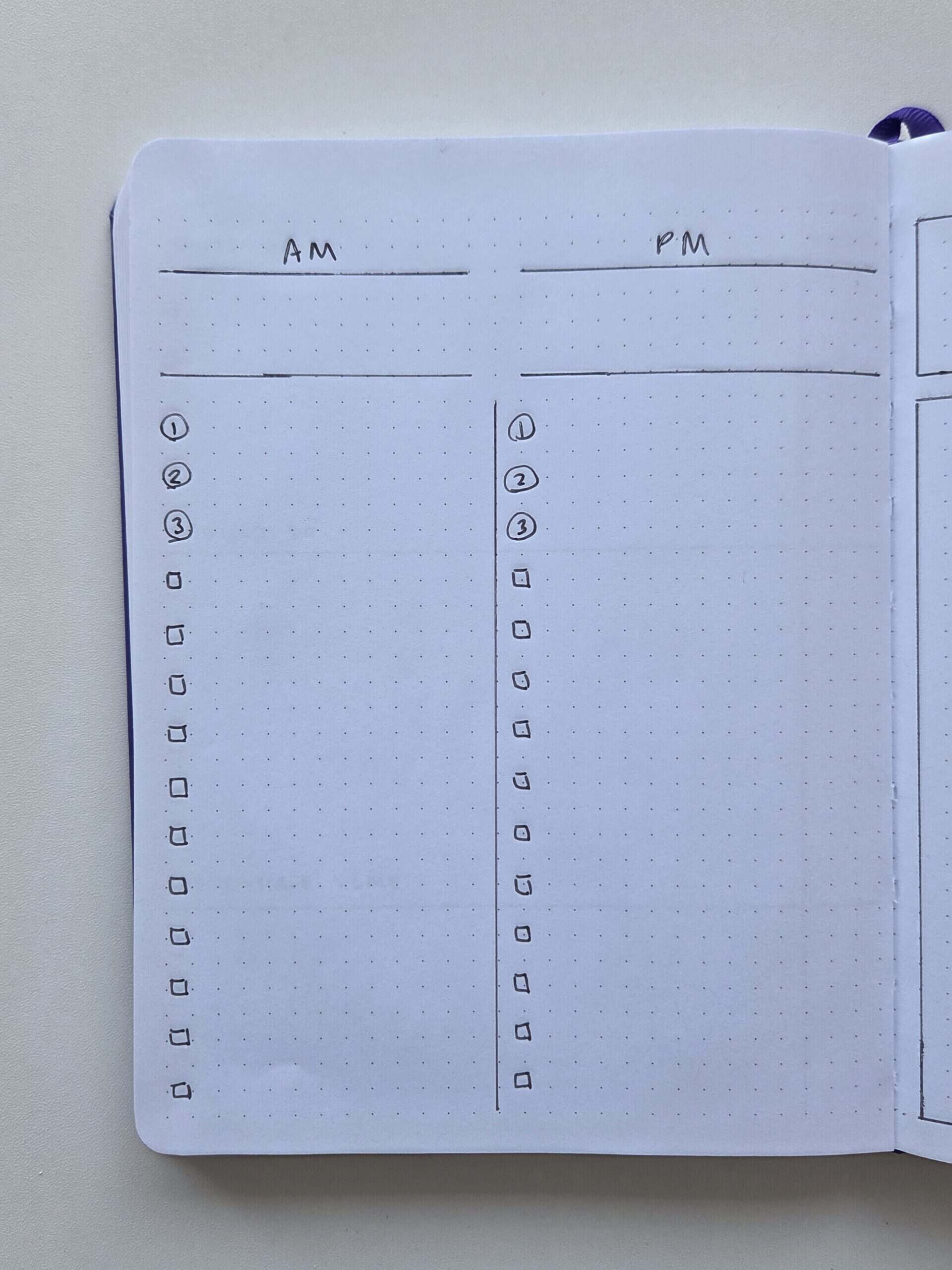 bullet journal daily page without timed schedule morning afternoon checklist priorities get things done without overwhelm to do list ideas