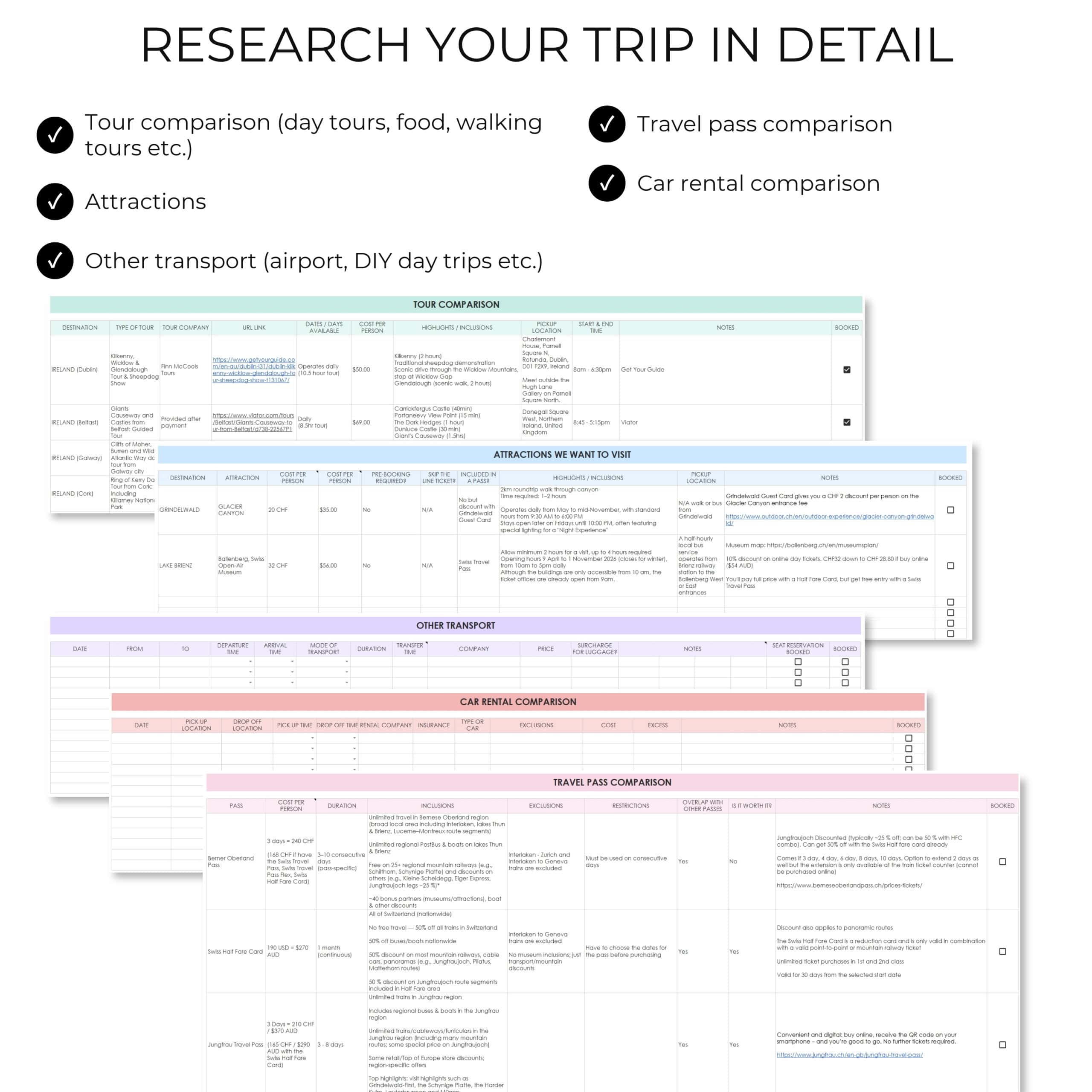 travel planner research organizer type a detailed hotel booking tour comparison attractions opening hours entry fees restaurants car rental viewpoints photo spots for instagram