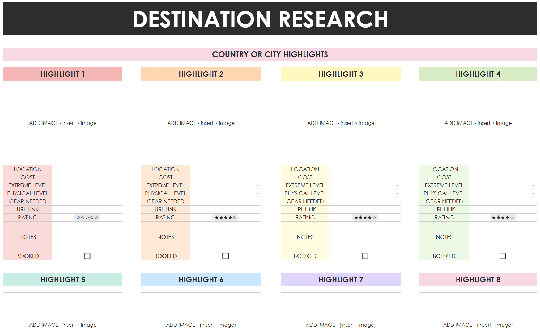 vacation organizer google sheets spreadsheets tours activities hotel bookings day trips car rental spending log flight routes bus train timetable comparison