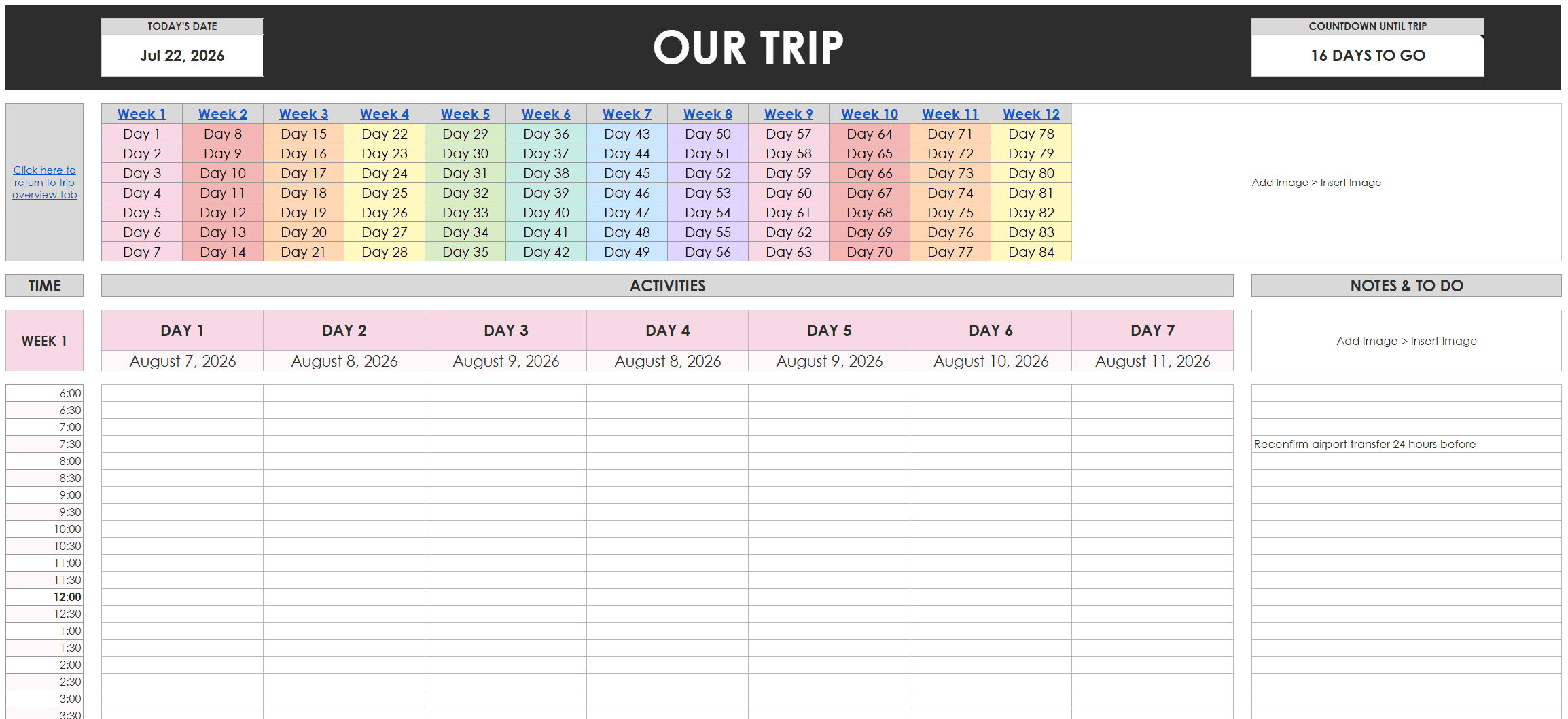 weekly travel itinerary spreadsheet how to use google sheets to plan a vacation multi city road trips organize bookings hotels tours restaurants photo spots simple