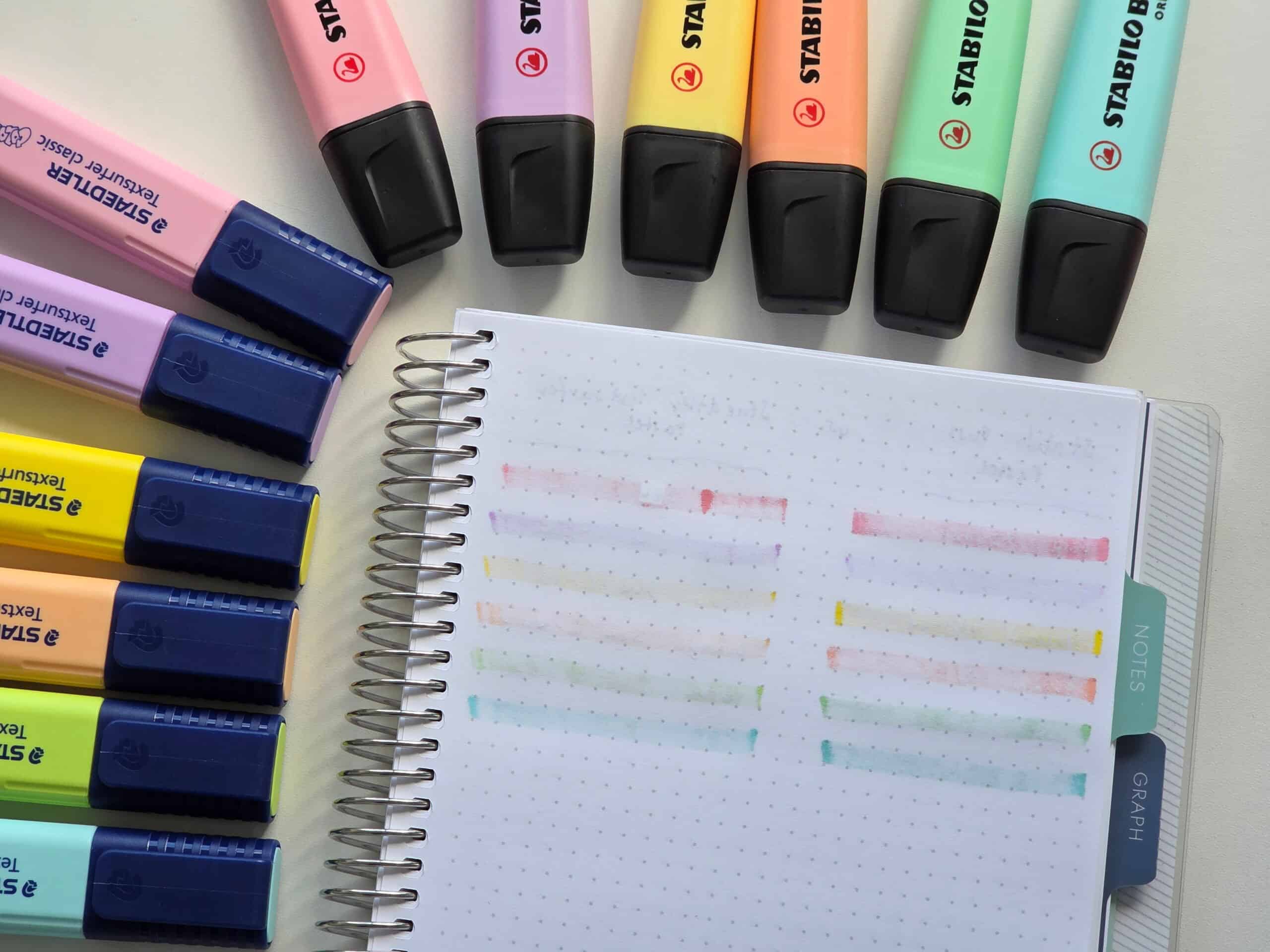 best highlighters for bullet journaling pastel neon bright 5mm for dot grid stabilo boss staedtler ghosting bleed through