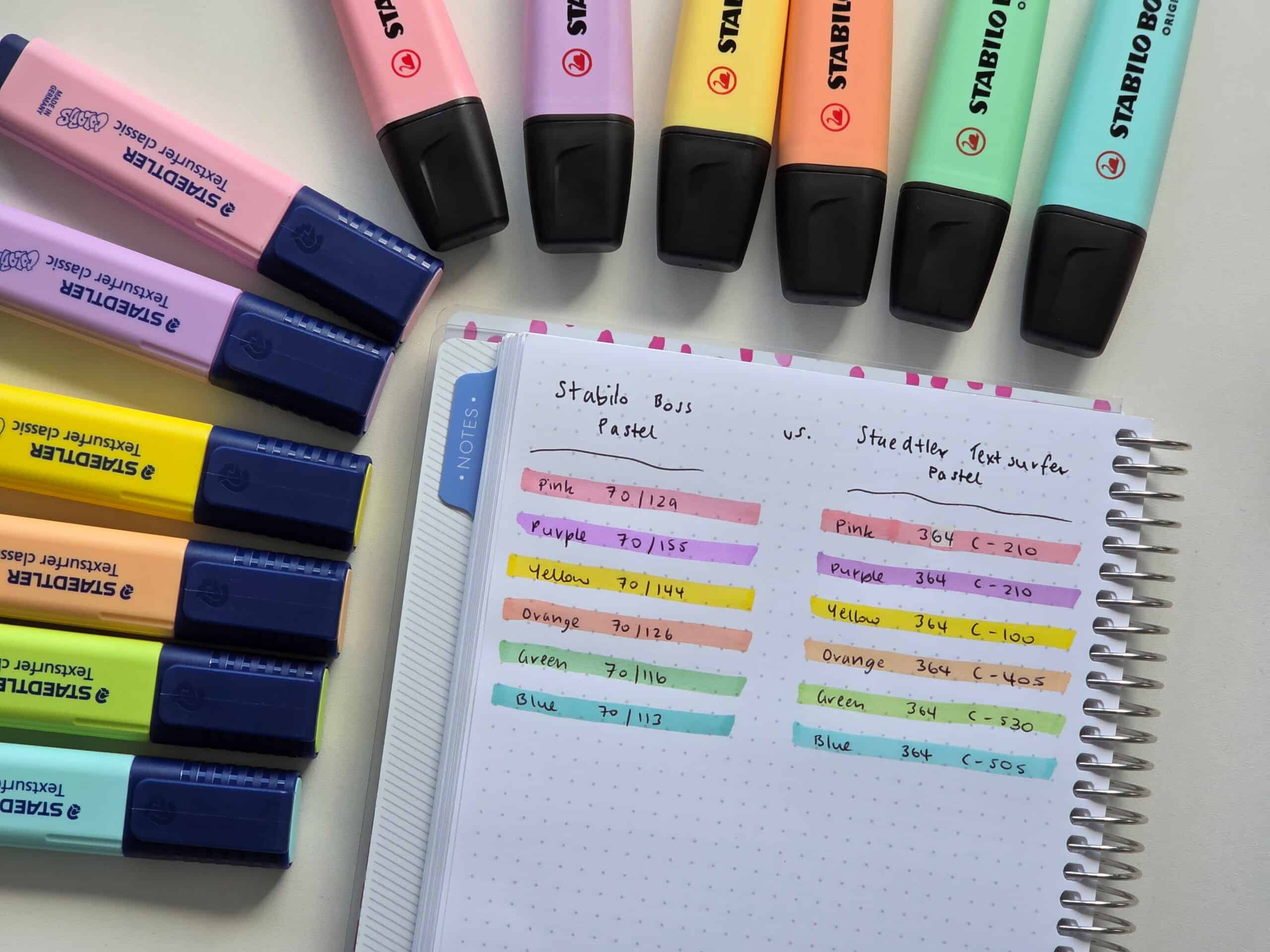 highlighter comparison stabilo boss versus staedtler textsurfer classic pastel stationery planner newbie gift guide
