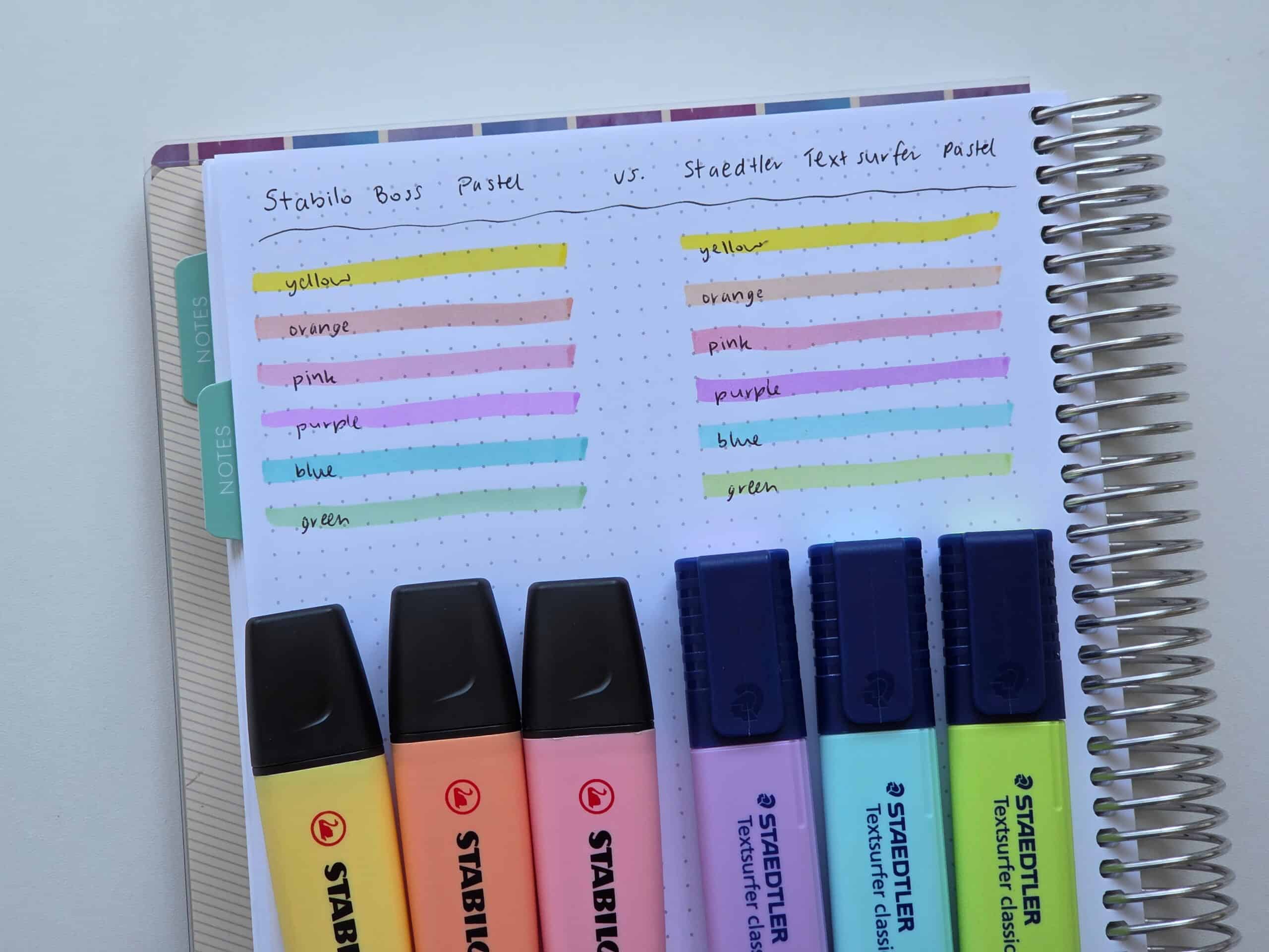 highlighter comparison stabilo boss versus staedtler textsurfer classic pastel stationery planner supplies newbie getting started with a planner