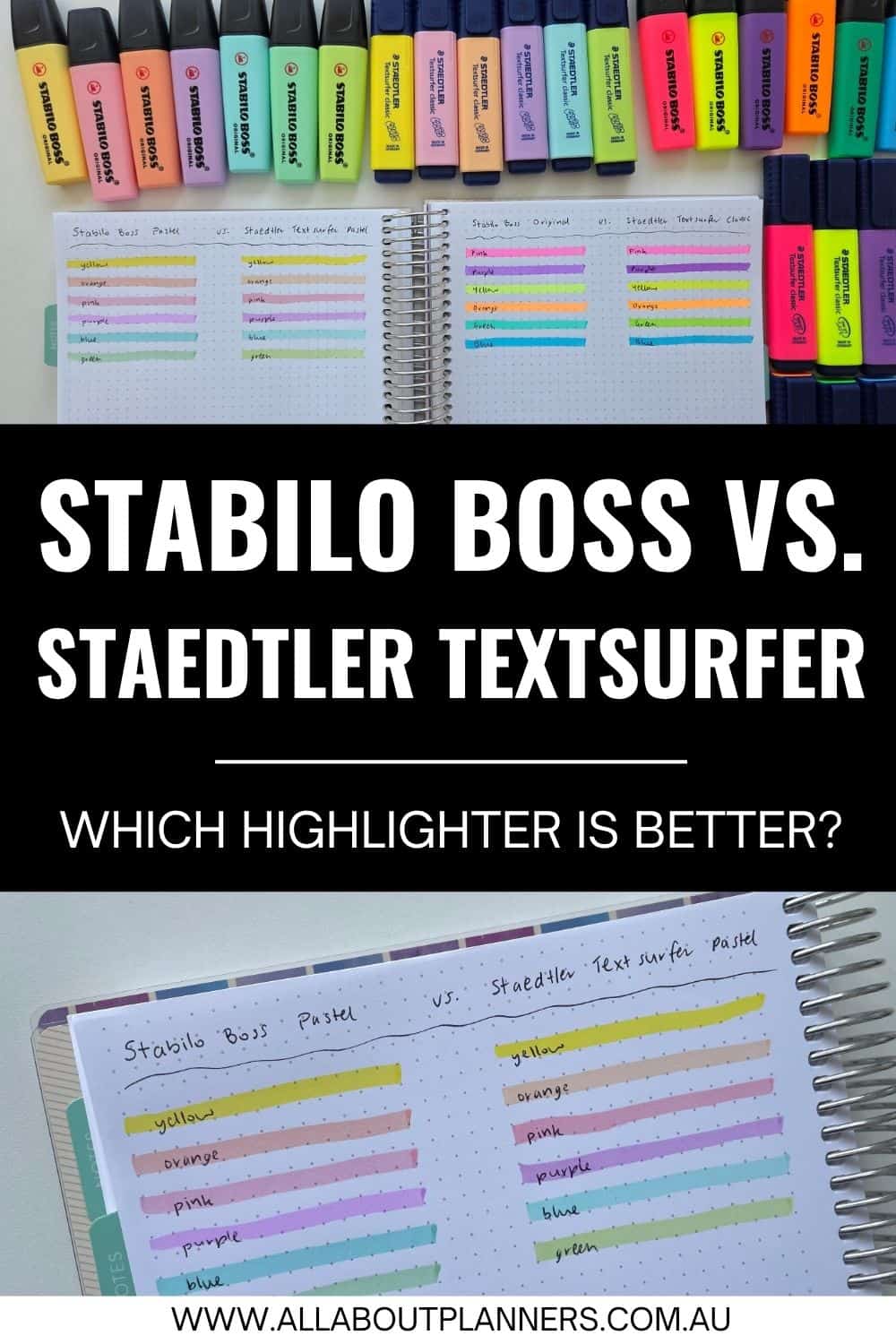 stabilo boss versus staedtler textsurfer highlighter comparison colors best planner supplies for school student college color coding 5mm tip for dot grid notebook